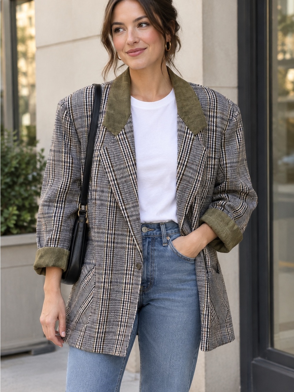 Olive and brown Plaid vintage Blazer made in Canada